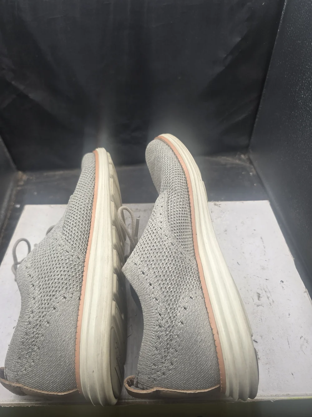 Cole Haan Light Gray Knit Derby Shoes with Tan Accents